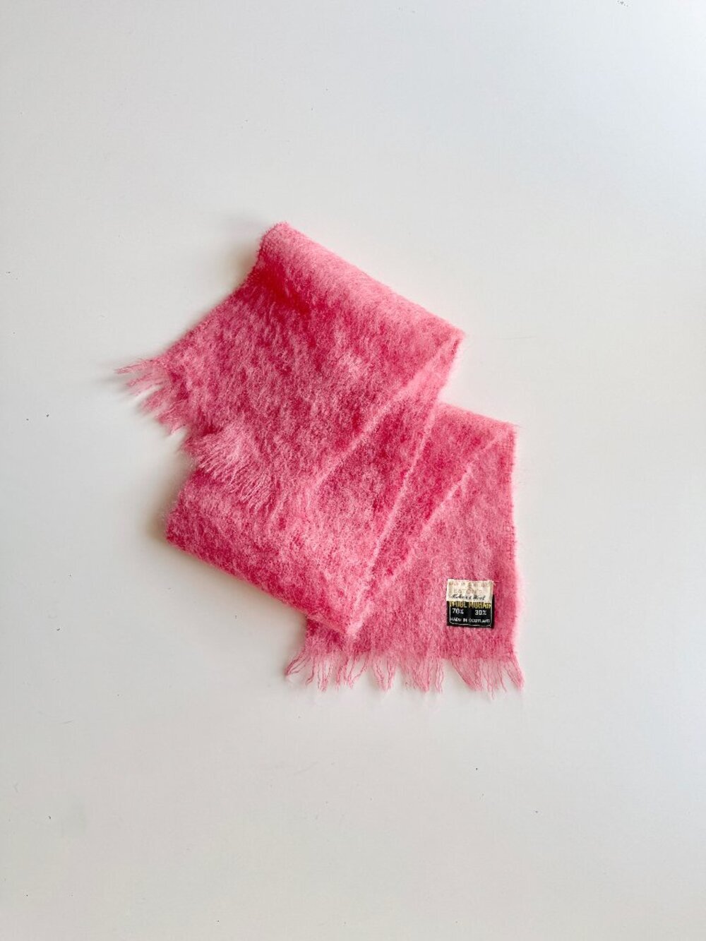 Vintage EATONS Made in Scotland Pink Mohair Wool Rectangle Scarf
